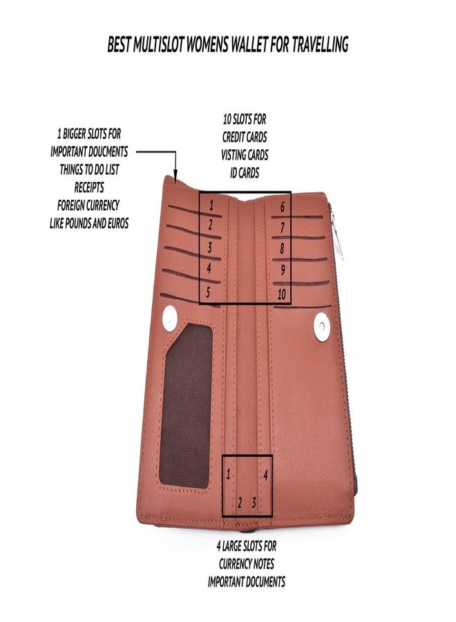 Adamis Long Leather Clutch Women's Wallet with Credit Card Holder W338 Brown - Image 5
